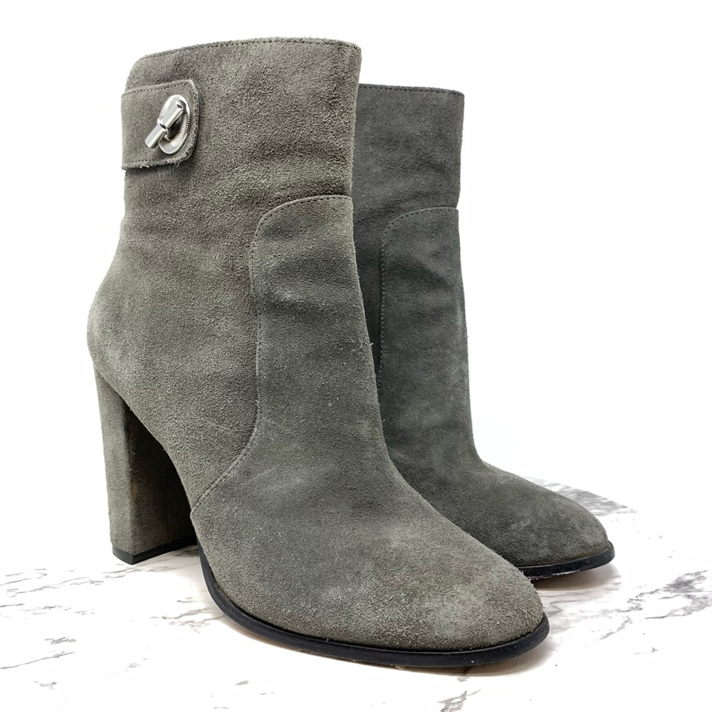 Reiss Buckle Detail Suede Booties 38 Classic Academia Minimalist Preppy Neutral